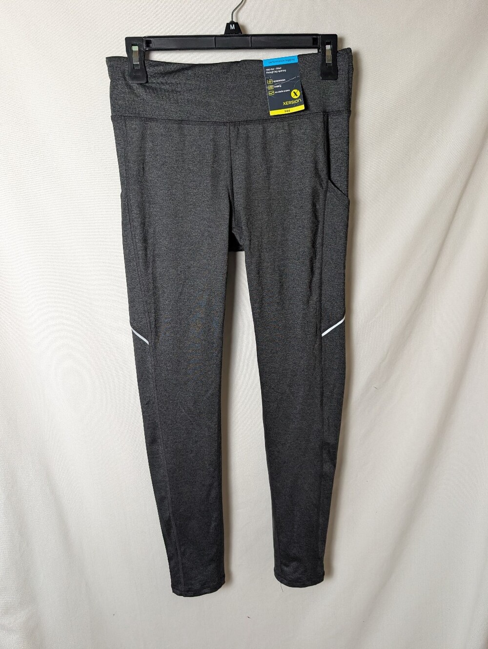 Xersion Womens Sz M Fitted Cropped  Gym Athletic Leggings Marl Heather Gray